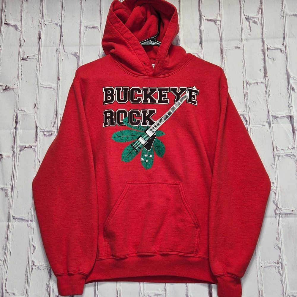 Vintage‎ Gildan Ohio State Buckeyes Red Hoodie Mens S Graphic Sweatshirt Guitar